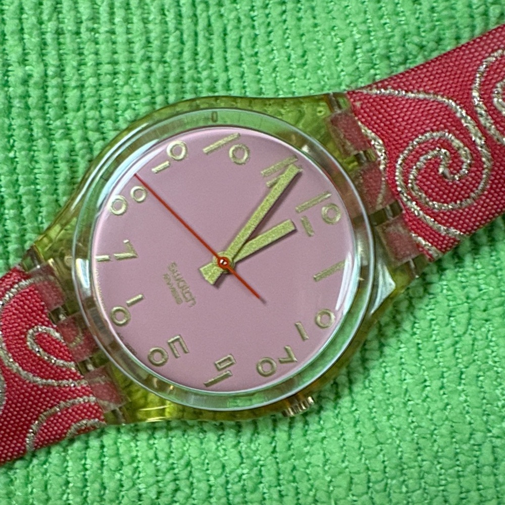 Coral pink Swirl Pattern Swatch Watch - Picture 2 of 12